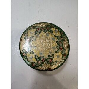 Vintage Box Coty Airspun Powder Box Small Round Art Nouveau Empty 1940s Emeraude